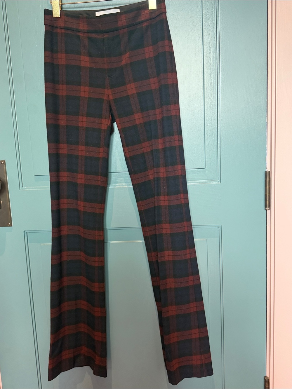 10 Crosby Derek Lam Navy/Black & Burgundy Plaid Boot-Cut Pants